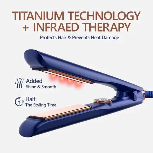 Miniatura 3 de Plancha plana de titanio MIRACOMB Plancha alisadora profesional con luz infrarroja para estilos rectos y suaves, herramienta de peinado 2 en 1