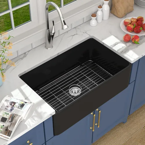 Miniatura 10 de Lordear Fregadero de Cocina Estilo Granja de 36 Pulgadas Blanco de Arcilla Refractaria Porcelana Cerámica Tazón Único Frente de Delantal Fregadero