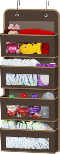 Simple Houseware Organizador con 4 bolsillos con ventana transparente para colgar sobre la puerta del armario, para dormitorio, baño, despensa,