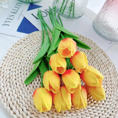 Miniatura 4 de UKELER Tulipanes artificiales a granel, 24 piezas de corona de bricolaje de tacto real, flores de tulipán artificiales para el hogar, cocina, boda