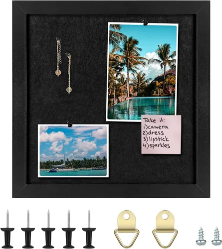 Tablero de anuncios de corcho, tableros de corcho para paredes con fieltro, pequeño tablero de corcho con marco negro, tablero decorativo para