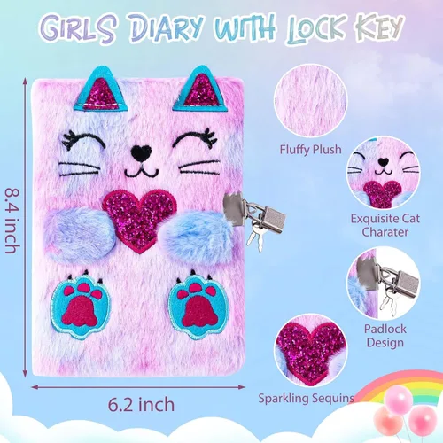 Miniatura 2 de DHQH Diario de Gato con Candado Regalo para Niña de 6, 7, 8, 9, 10, 11, 12 Años, Diario Secreto Cuaderno para Niños Set de Regalo de Navidad