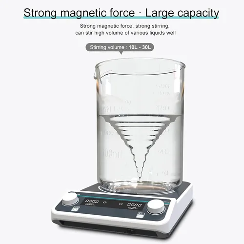 Miniatura 6 de Agitador magnético de laboratorio, agitador de pantalla digital LED, gran capacidad 10-50 L, fuerte fuerza magnética + hacia adelante y hacia atrás