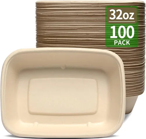 bloomoon Paquete de 100 cuencos de papel grandes de 32 onzas, cuencos desechables estilo Chipo-tle para burrito, nacho, ensalada de tacos, papa