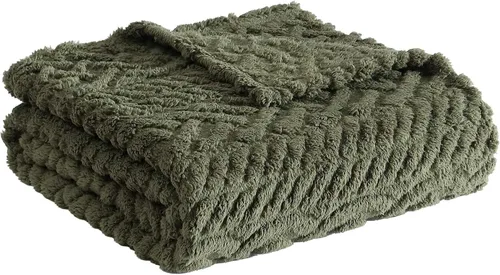 Nautica - Manta de punto trenzado, suave ropa de cama Sherpa de punto trenzado, acogedora decoración del hogar para cama o sofá (verde Declan, 50 x
