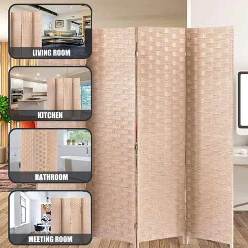 Miniatura 6 de Divisor de habitación, 4 paneles plegables de privacidad de 6 pies, divisor de habitación, malla de madera, diseño tejido a mano, partición Natural