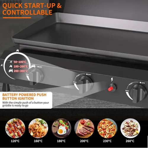 Miniatura 5 de SKOK Parrilla de gas de 3 quemadores con campana, parrilla de propano para exteriores de 25.6 pulgadas, parrilla de gas portátil con parte superior