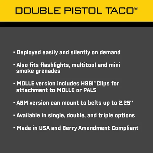 Miniatura 5 de High Speed Gear, bolsa para cargador de pistola doble TACO MOLLE, fabricado en los Estados Unidos. Negro