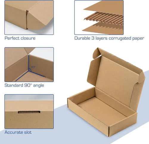 Miniatura 3 de Paquete de 25 cajas de envío, 8 x 4 x 2 pulgadas, caja pequeña de cartón corrugado para envíos de negocios, regalos, decoraciones, papel kraft marrón