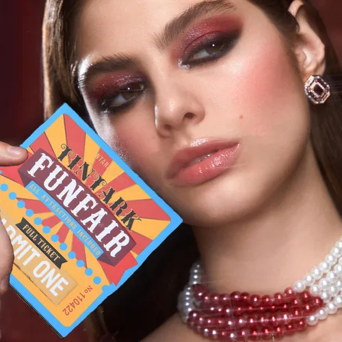 Miniatura 3 de Tintark FUNFAIR Paleta de sombras de ojos de 18 colores Fórmula sin talco Alto pigmento, purpurina mate mezclable Diseño único de boleto