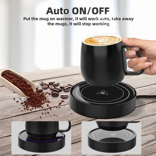 Miniatura 2 de Calentador de café con juego de tazas, calentador eléctrico de tazas para escritorio, oficina, uso doméstico, calentador de velas con interruptor