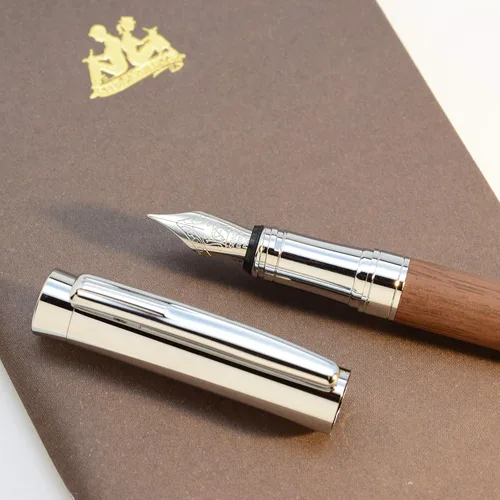Miniatura 4 de LACHIEVA Lux ury - Pluma estilográfica de nogal, bonito bolígrafo con punta fina de fabricación alemana, convertidor, cartuchos. Bonito juego de Nuez