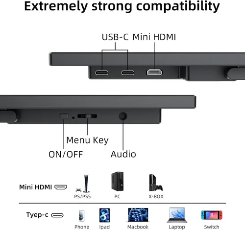 Miniatura 6 de Monitor portátil para juegos de 16 pulgadas 144Hz 1200P FHD IPS, USB-C HDMI, segunda pantalla ultrafina para portátil Switch PS5 Xbox, monitor