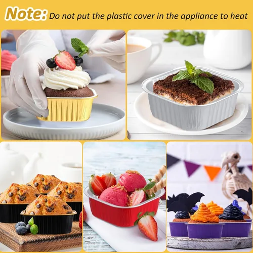 Miniatura 4 de Aoriher 150 piezas de moldes mini para pasteles de 10 onzas con tapas, tazas de horneado de papel de aluminio cuadradas desechables de 4" x 4