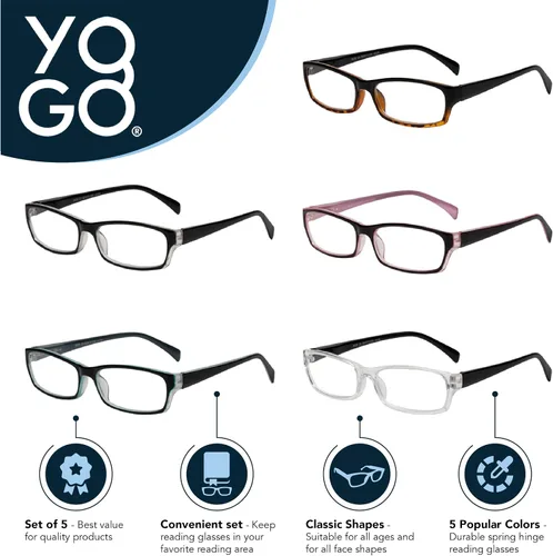 Miniatura 6 de Yogo Vision Reading Glasses 5 Pairs Fashion Ladies Quality Designed Spring Hinge Readers for Women