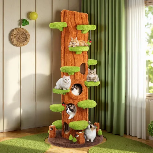 NUNU LAB Árbol para gatos de 90.5 pulgadas de alto – Torre grande de árbol mágico para gatos con postes rascadores de sisal, escondite lateral y