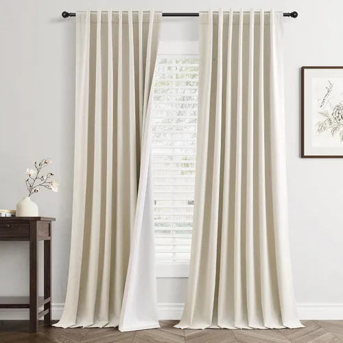 Miniatura 37 de Cortinas Opacas de Lino Beige Blanco de 84 Pulgadas de Largo, Juego de 2 Paneles para Sala de Estar y Dormitorio, Térmicas con Reducción de Ruido