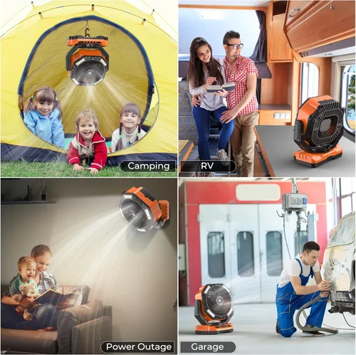 Miniatura 8 de 68HRS - Ventilador de campamento para correr con luz, batería recargable de 20000 mAh, potentes 4 velocidades y oscilación automática, con Naranja