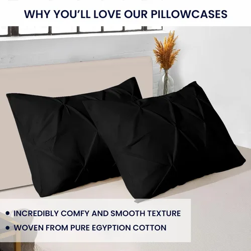 Miniatura 3 de Kotton Culture Juego de 2 fundas de almohada plisadas de 24 x 24 pulgadas, fundas de almohada decorativas, 100% algodón egipcio de 600 hilos, aptas