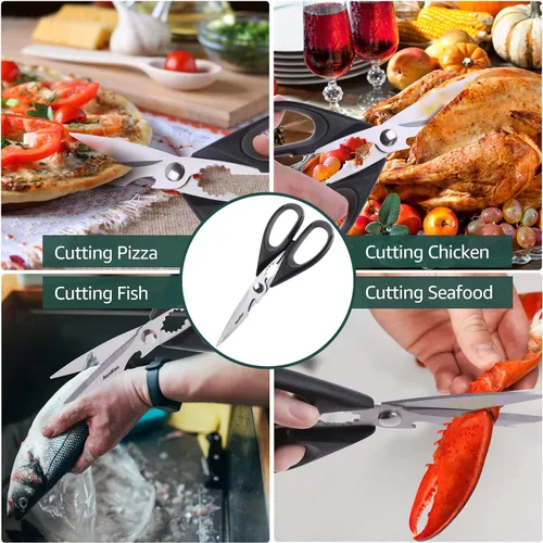 Miniatura 5 de Tijeras de cocina y tijeras de cocina, cuchillas afiladas, tijeras profesionales de acero inoxidable para alimentos, carne, aves de corral