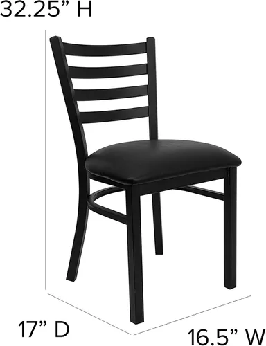 Miniatura 3 de Flash Furniture HERCULES Series Silla de restaurante de metal con respaldo de escalera negra - Asiento de vinilo negro