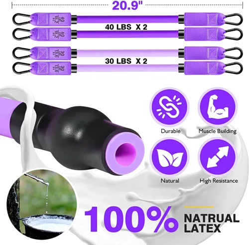 Miniatura 4 de Kit de barra de pilates Ayombo con bandas de resistencia, equipo de entrenamiento de pilates para piernas, cadera, cintura, brazo, equipo de Púrpura