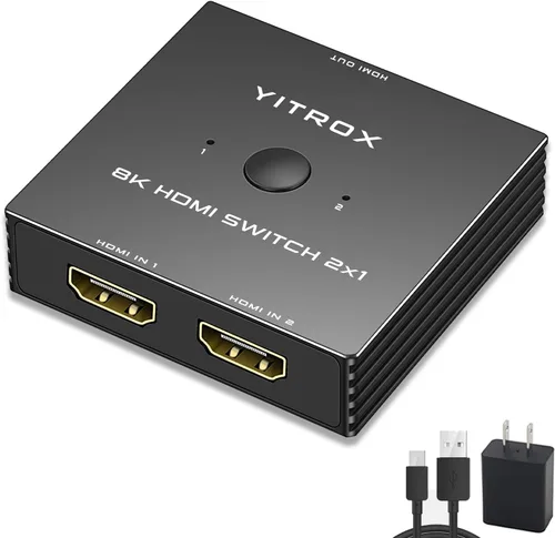 Interruptor HDMI 2 en 1 salida 4K 120Hz, 4K 144Hz, 8K 60Hz, conmutador HDMI 2.1 2 en 1 salida, carcasa de aluminio, compatible con PS4/PS5, Xbox,