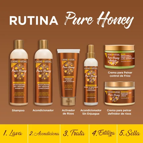Miniatura 4 de Creme of Nature Champú hidratante Pure Honey Dry Defense, limpia y restaura suavemente la humedad, con aceite de coco y manteca de karité