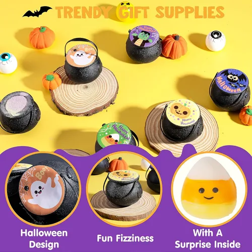 Miniatura 5 de JOYIN Bomba de baño con temática de caldero de bruja de Halloween con juguete esponjoso Mochi, 6 paquetes de bombas de baño de burbujas para niños