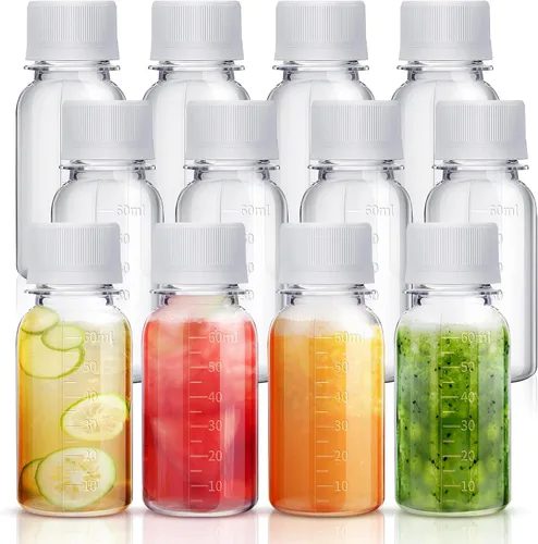 Miniatura 8 de Tanlade 24 botellas pequeñas de plástico de 4 onzas con tapas, recipientes transparentes reutilizables para jugos, licuados, chupitos de jengibre