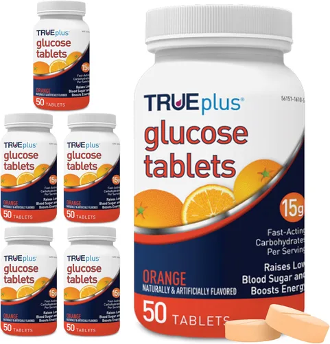 Miniatura 20 de TRUEplus® Tabletas de glucosa, sabor surtido (uva, frambuesa, naranja), botella de 50 unidades (1)