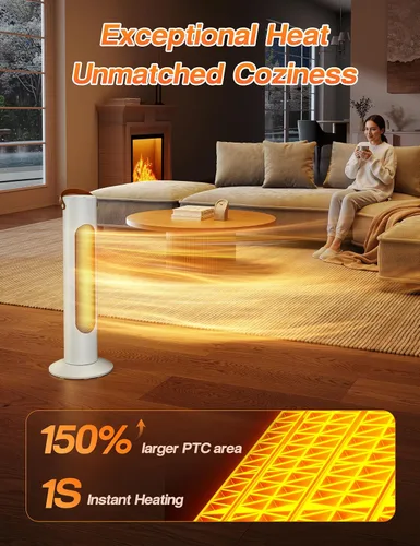Miniatura 3 de Calentadores eléctricos para uso en interiores, calentador de torre de 25 pulgadas y ventilador combinado, 1500 W, 2 modos de calefacción