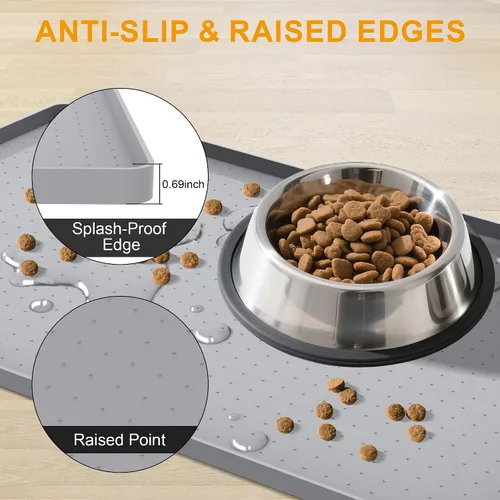 Miniatura 2 de Mofason Tapete impermeable para alimentos para mascotas, 24 x 16 pulgadas, grande, 0.5 pulgadas, borde elevado, mantel individual de silicona