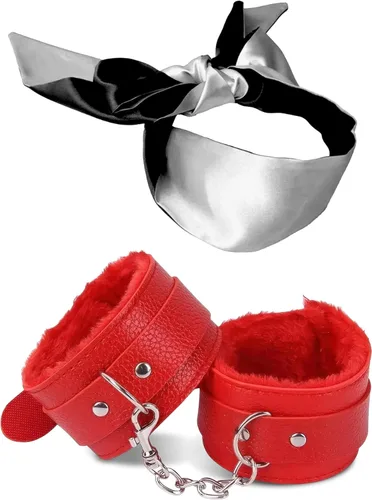 Esposas sexuales para adultos Dormitorio BDSM Sexy con los ojos vendados máscara de ojos de satén para adultos Peludo Puño Peludo Restricciones de