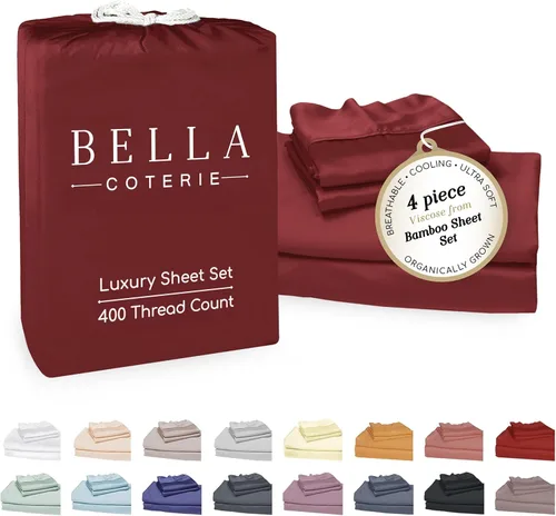 Miniatura 23 de Bella Coterie - Juego de sábanas de lujo de viscosa de bambú para cama tamaño split king 2 sábanas ajustadas para camas Sleep Number y camas 06