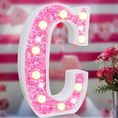 Miniatura 10 de Letras rosas iluminadas, letras del alfabeto con purpurina, letras LED de marquesina, que funcionan con pilas, para iluminar por la noche