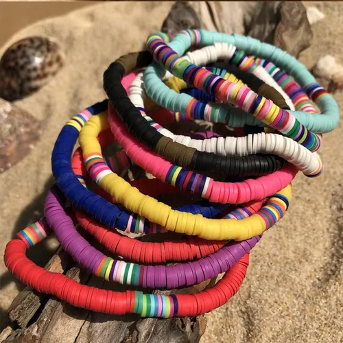 Miniatura 2 de EXCEART 20 pulseras de arcilla elástica de 0236in con cuentas de arco iris pulsera bohemia de arcilla