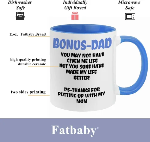 Miniatura 6 de Taza de café Bonus Dad de Fatbaby, divertidas tazas de café para regalo para padrastro de hija, hijo, hijastra, regalos para el Día del Padre