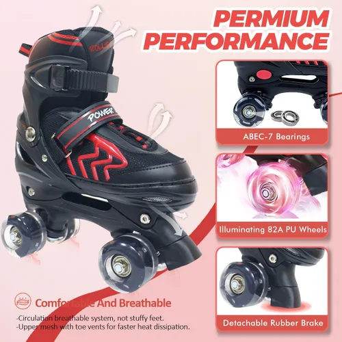 Miniatura 5 de Patines de Ruedas para Niños y Niñas, Ajustables 4 Tamaños Patines de Ruedas Cuádruples para Niños y Jóvenes con Ruedas que se Iluminan para Negro
