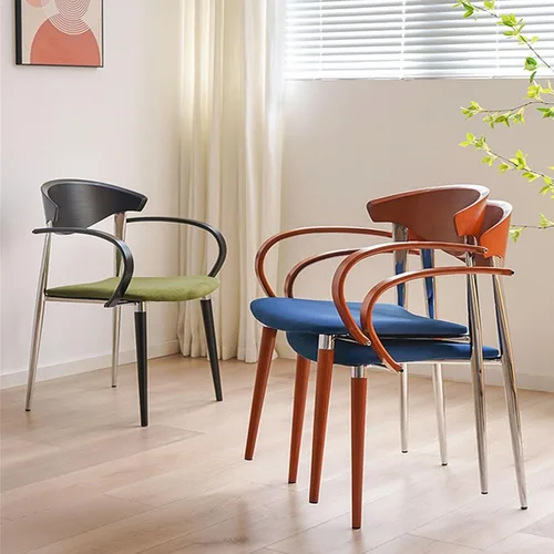 Miniatura 4 de sillas de comedor Wooden Dining Chairs, Mid-Century Modern Kitchen Chair with Curved Backrest and Metal Legs, Living Room Modern Kitchen(Blue)