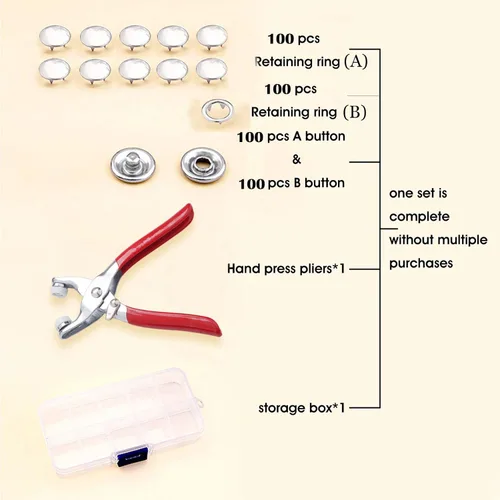 Miniatura 4 de GTAAOY Juego de 100 botones de metal a presión con alicates de cierre, kit de herramientas de prensa perfecto para manualidades, ropa, sombreros