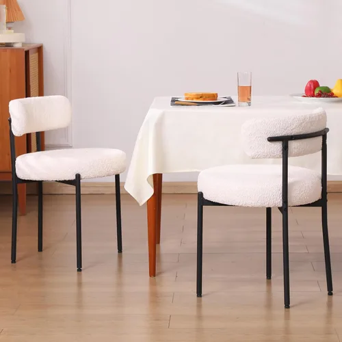 Miniatura 16 de Juego de 2 sillas de comedor negras, sillas de comedor modernas de mediados de siglo, respaldo curvado, sillas de comedor tapizadas redondas