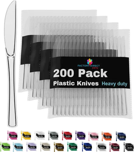 Miniatura 9 de Party Solids - Cuchillos de plástico negro, 200 piezas, cuchillos negros, utensilios desechables, juego de cubiertos de plástico resistente