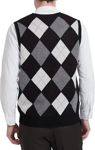 Miniatura 3 de Kallspin Suéter tipo chaleco con rombos para hombre, mezcla de lana, cuello en V, sin mangas
