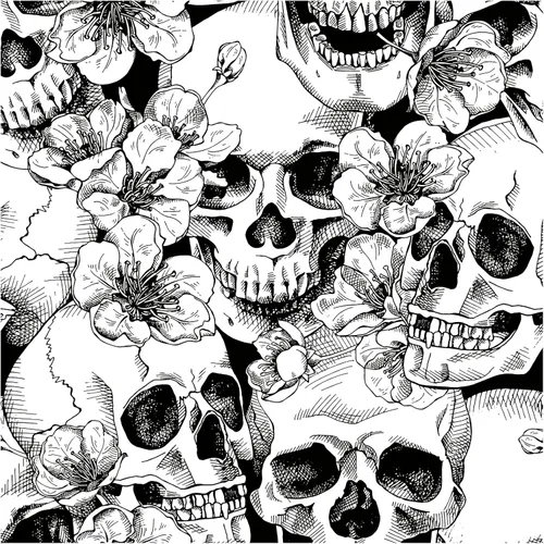 HAOKHOME Papel tapiz gótico para despegar y pegar, diseño floral de calavera de azúcar para dormitorio, decoración de pared extraíble negro/blanco,
