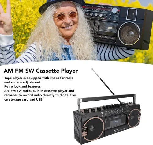 Miniatura 3 de Reproductor de casete portátil, Retro Blueooth, AM FM SW Radio estéreo reproductor de cinta de casete con altavoz grande y conector