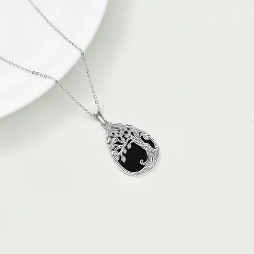 Miniatura 4 de Collar de árbol de la vida de plata de ley 925 con dije de nudo celta de concha de abulón para mujer