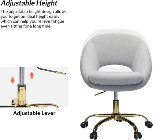 Miniatura 4 de TINA'S HOME Silla de oficina moderna de terciopelo con giro ajustable, cómoda silla de escritorio tapizada con respaldo abierto, pequeña y bonita