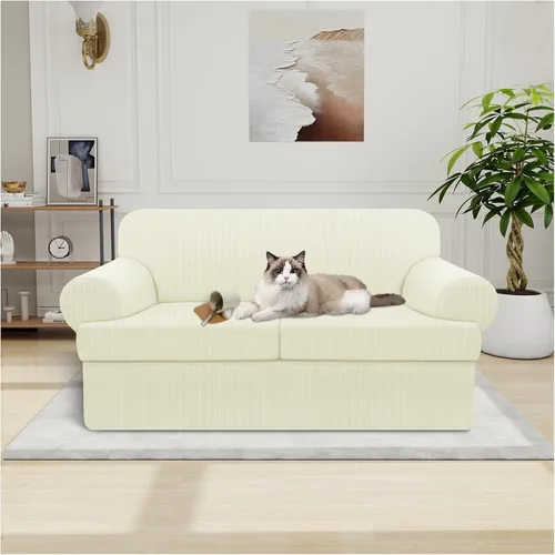 Miniatura 78 de Funda impermeable para silla con brazos, juego de 2 piezas, funda a rayas para 1 sofá separado con cojín en T, fundas de sillón de tela