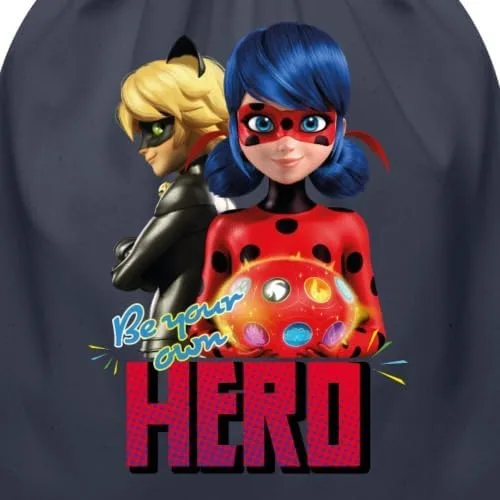 Miniatura 2 de Spreadshirt Miraculous Merchandise Be Your Own Hero Ladybug Cat Noir Bolsa de algodón con cordón, marino, Cordón